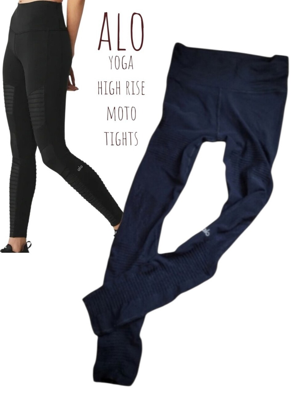 alo yoga Women's moto high waist matte black tights contrast mesh panel S